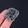Radiant Black Fossil Coral Gemstone Sterling Silver Statement Wife Ring Size 6.5