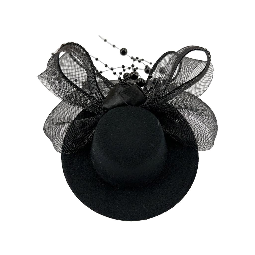 Vintage Bridal Hair Clip with Yarn Decor Top Hat Shape Stage Performances Hairpin Vintage Hair Clip for Taking Photo