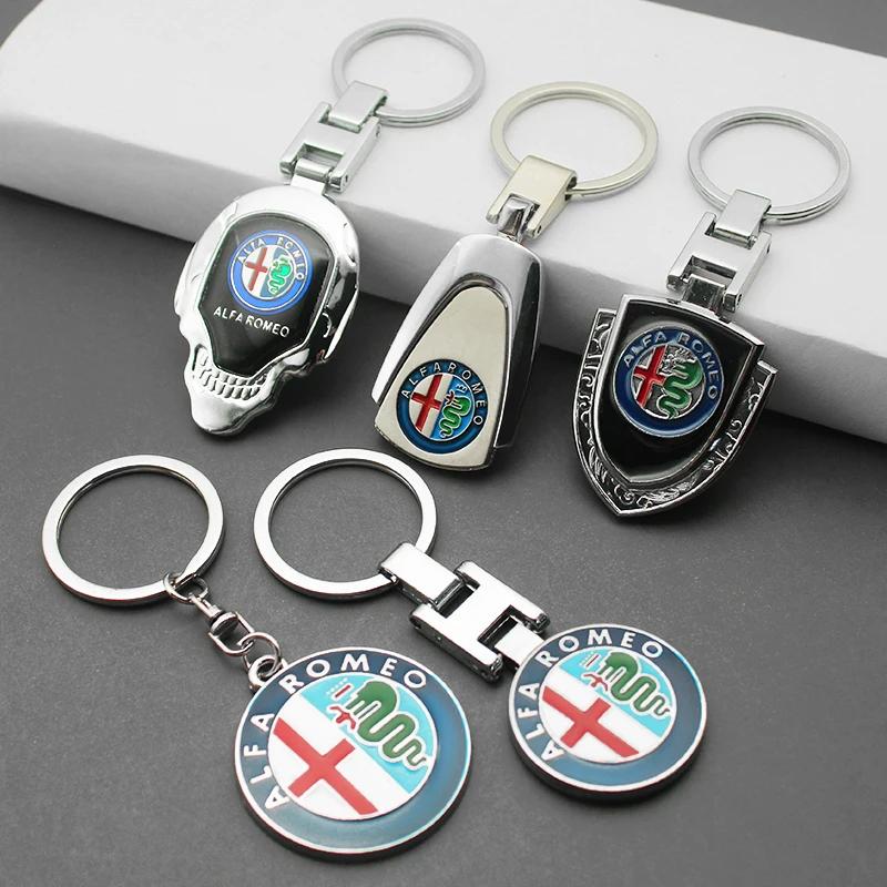2026 Hot Sticker 1pcs 3D Metal Leather Car Styling Emblem Keychain Key Chain Rings For Alfa Romeo Accessorie Giulietta GT 159 14