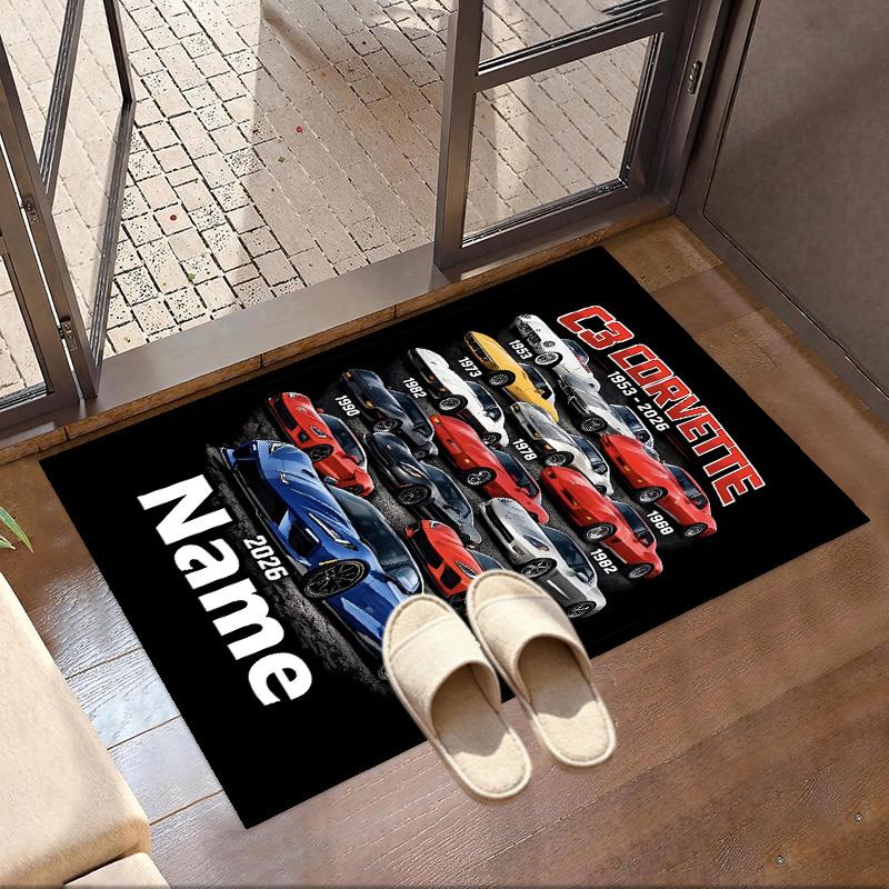 Custom Name Personalized Chevrolet Corvette Print Carpet, Versatile Home Decor Rug, for Playroom, Apartment, Balcony, Entryway, Hallway Gift