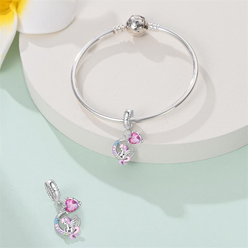 Copper Lucky Rainbow Colt Pendant Moon Charms Beads Fit Pandach Authentic Bracelets Do-It-Yourself Jewelry Birthday Present