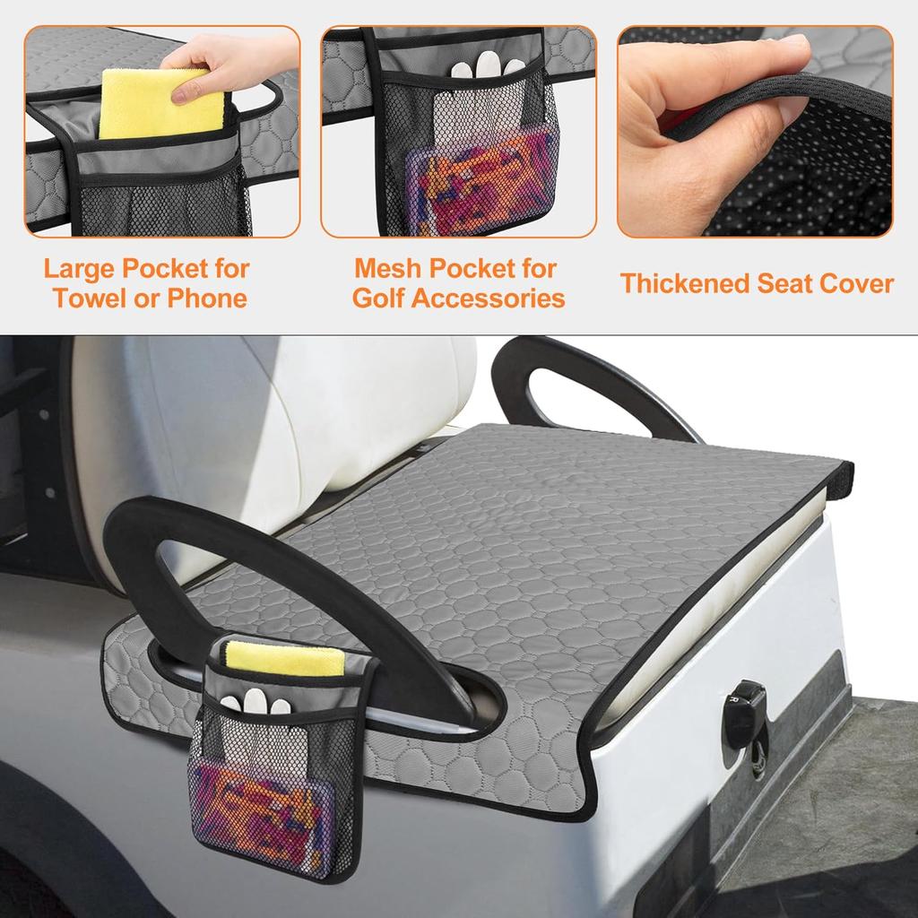 Golf Cart Seat Covers, Golf Cart Seat Towel Blanket with 4 Side Pockets & Non-Slip Bottom Fits for EZGO, Club Car, Yamaha and More 2 Person Seats