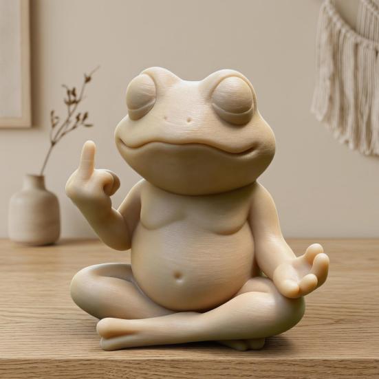 Meditatieve Kikkerbeeldje 3D Geprint Grappige Zen Yoga Kikker Tuinbeeld met Middelvinger voor Bureau Planken Huis Kantoor Terras Decoratie