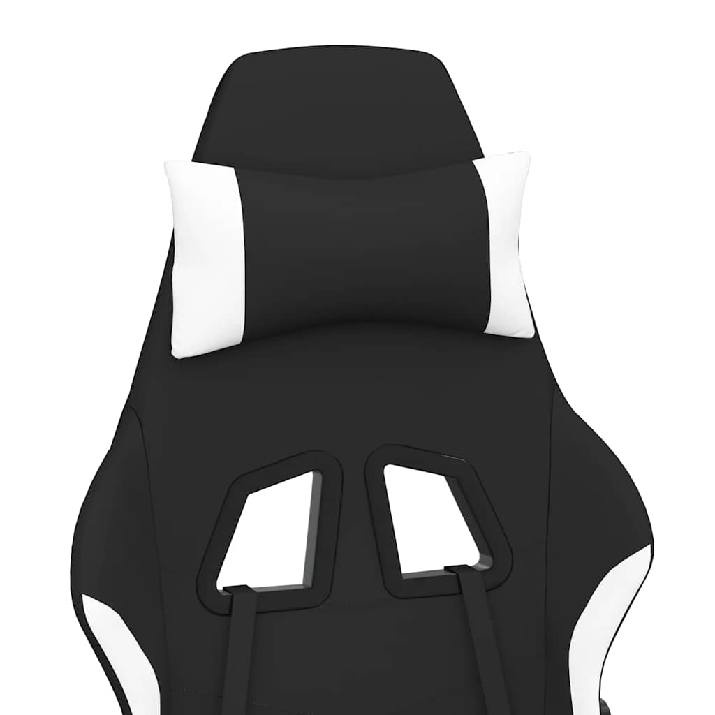 Gaming Chair with Massage Function and Footrest Black and White Fabric