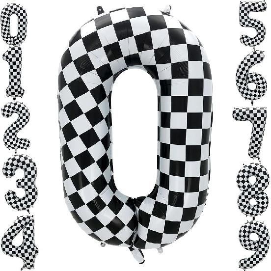 42-дюймовый клетчатый шар с цифрой 4, принадлежности для 4-го дня рождения с флагом гоночного автомобиля для мальчиков и девочек, большой черно-белый шар с цифрой 4 для вечеринки Checkered 0