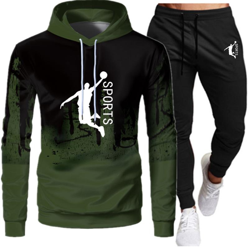 

Sports letter print Men s Hoodie and Sweatpants Sportswear New Speckle Hooded Pullover Men s Winter Casual Sportswear 3XL зелений