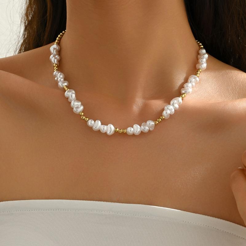 Irregular Imitation Pearl Necklace Jewelry Retro Light Luxury High Sense Stacked Collarbone Chain Jewelry