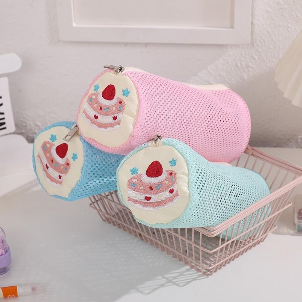 Large Capacity Cylinder Pencil Pouch Korean Style Stationery Bag Cake Embroidery Pen Bag School