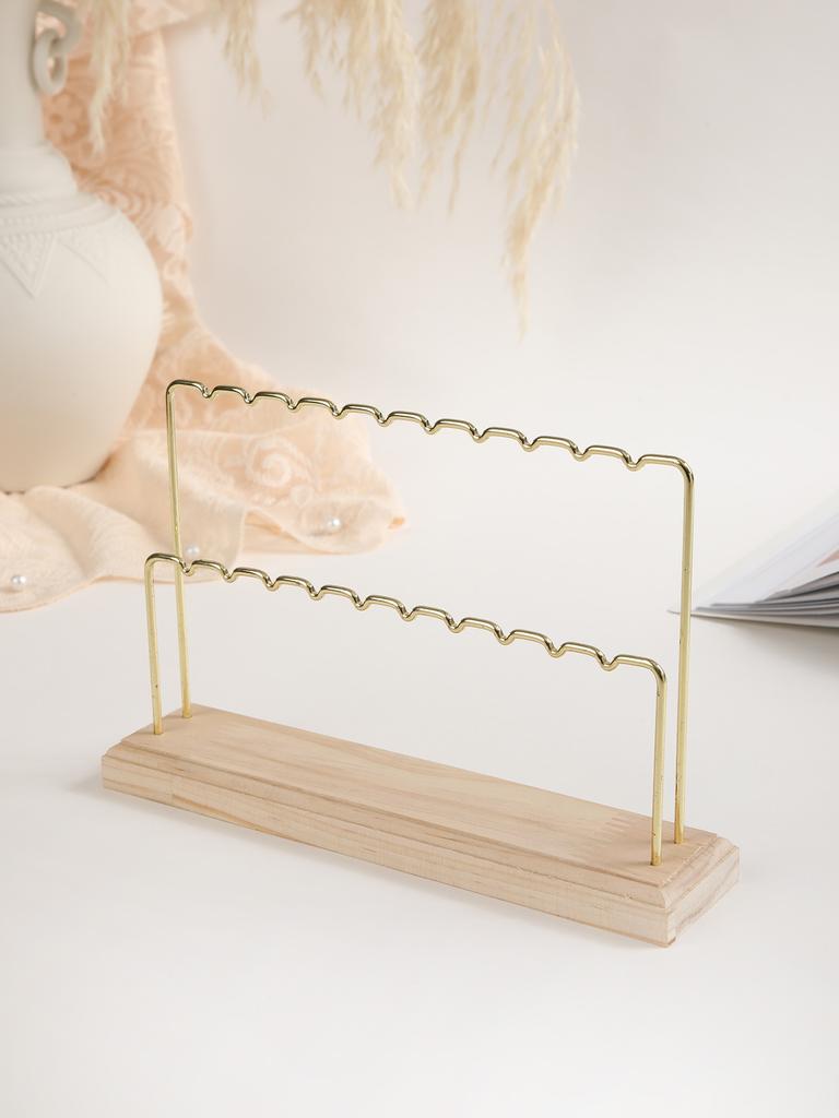 Suport Bijuterii din Lemn/Metal Auriu cu Două Etaje pentru Cercei, Inele, Coliere, Ceasuri