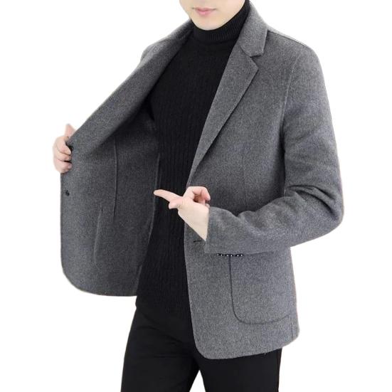 Men Woolen Coat Lapel Long Sleeve Single Breasted Jacket Coat with Pockets Solid Color Loose Fit Casual Outerwear Cold Weather Wear