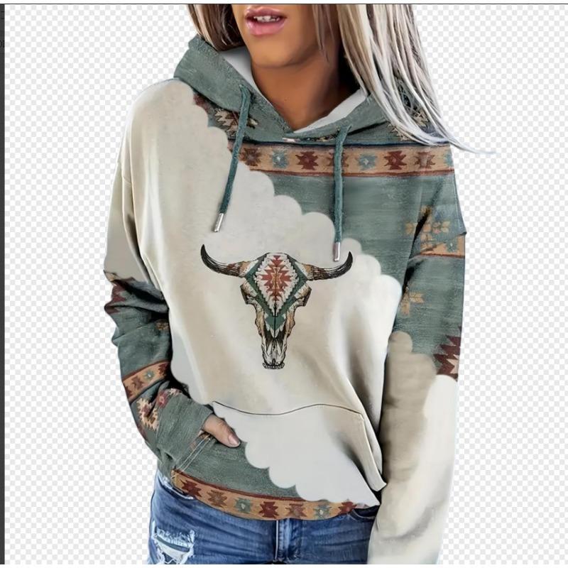 Women S Western Ethnic Printed Hooded Sweatshirt Casual Autumn Winter