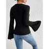Women S Solid Slim Fit Sweater Round Neck Flared Sleeve Autumn Casual