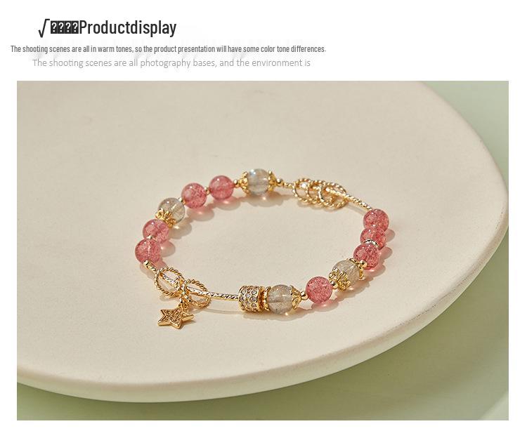 Qiaoen Women's Strawberry Crystal & Gray Moonstone Labradorite Beaded Bracelet