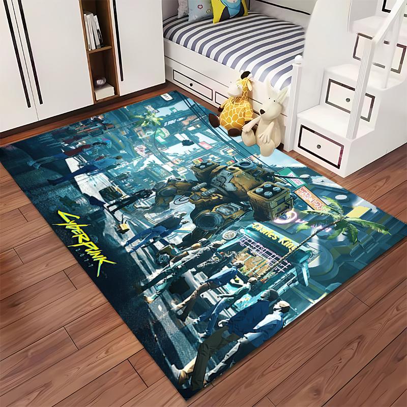 Cyberpunk 2077 Game Printed Flannel Non-Slip Rug for Living Room and Bedroom Decor