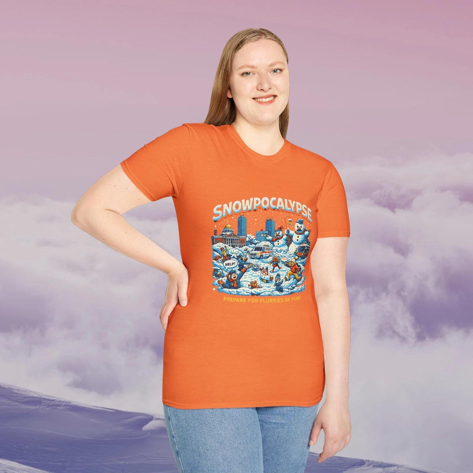 Snowpocalypse graphic T-Shirt | Snowman Winter Scene, Humorous Snow Storm Tee S