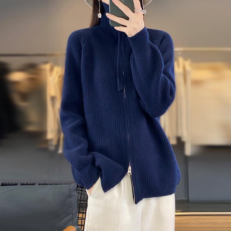 Women's Autumn/Winter 100% Wool Zipper Cardigan Coat