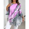 Top Mărime Mare cu Imprimeu Marmură, Gât Rotund, Tiv Neregulat, Croială Largă Subțietoare, Top Casual și Elegant cu Mâneci Lungi pentru Primăvară și Vară