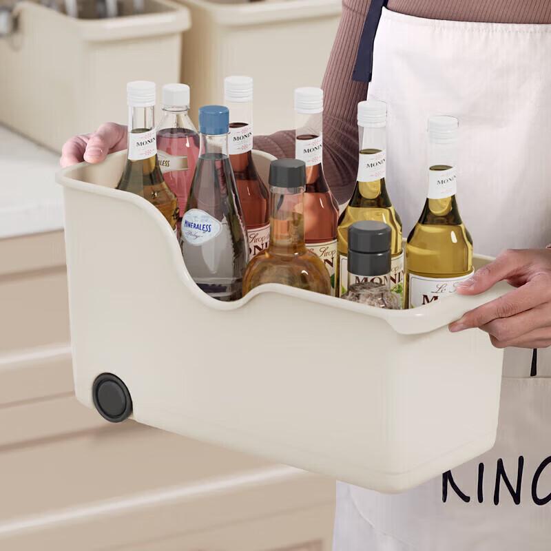 Baicaoyuan Storage Box, Kitchen Organizer with Wheels, Cabinet Storage Basket, Under-Sink Organizer, Medium Size
