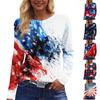 Women's Fashion Casual Slit Hem Round Neck Long Sleeve Loose Printed T-Shirt Ladies Top