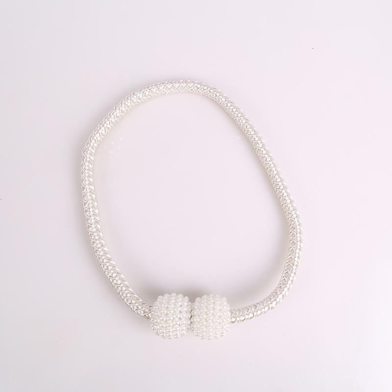 Magnetic Curtain Tiebacks Pearl Ball Elegant Woven Rope Curtain Holdbacks Magnet Drapery Tie Back Clips Curtain Holder for Living Room Bedroom Home