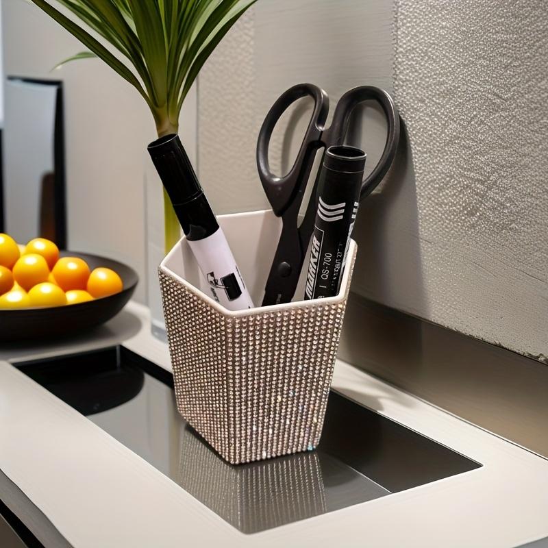 1pc Hexagonal Rhinestone-Embellished Storage Box - Portable Plastic Organizer for Makeup Brushes, Pens, Bathroom & Office Desk Accessories