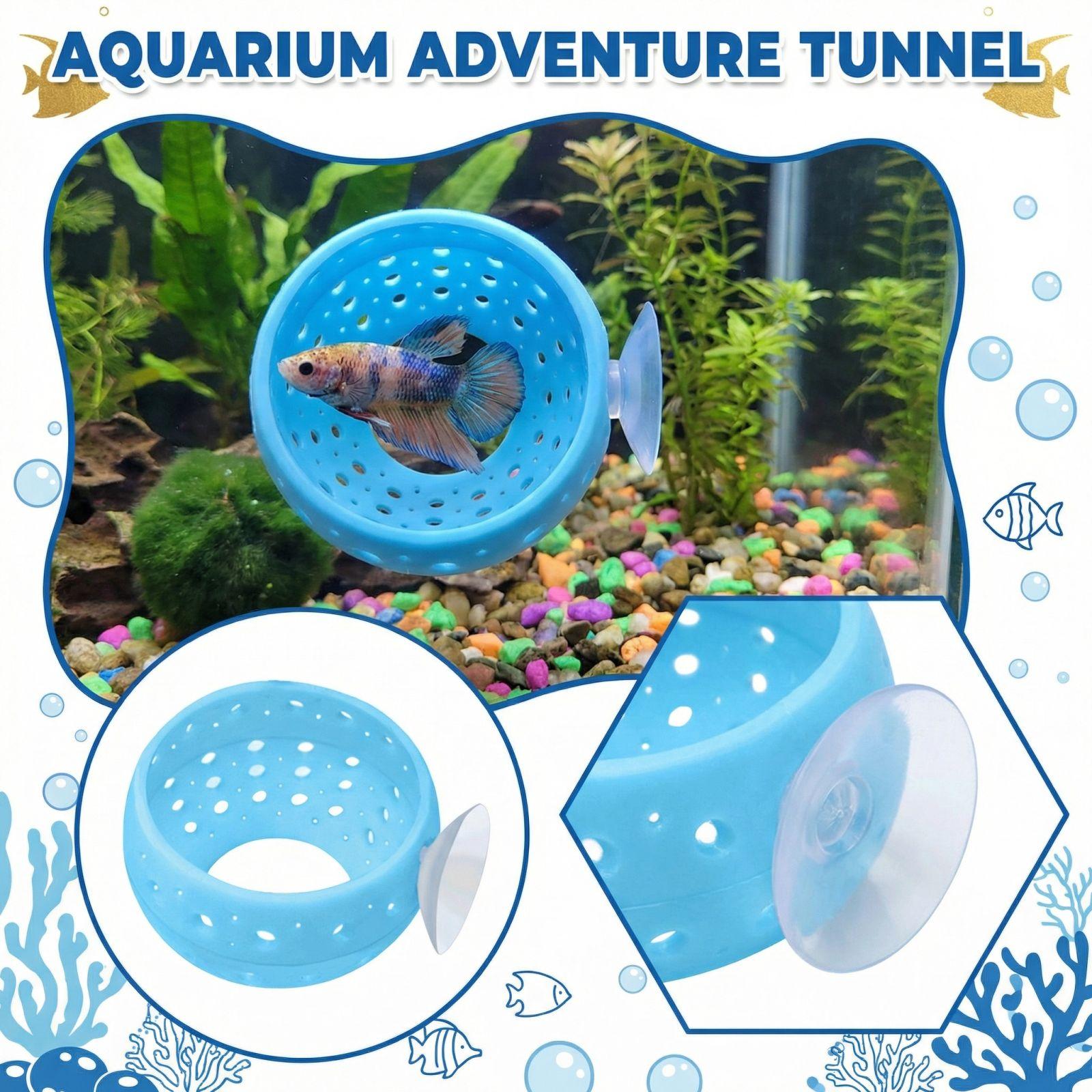 Aquarium Fish Tank With Suction Cup Tunnel Fish Toy синий