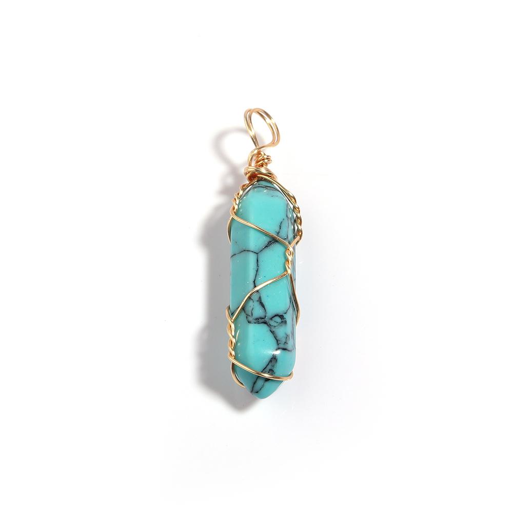 1 Pc Natural Stone Charms 40mm Color Bullet Shaped Handmade Gold Wire Pendants for DIY Necklace Gifts Jewelry Making Accessories