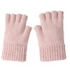 Half Finger Screentouch Gloves with Thicken Fleece Liner Soft Warm Knitted Short Gloves for Students Winter Everyday Use
