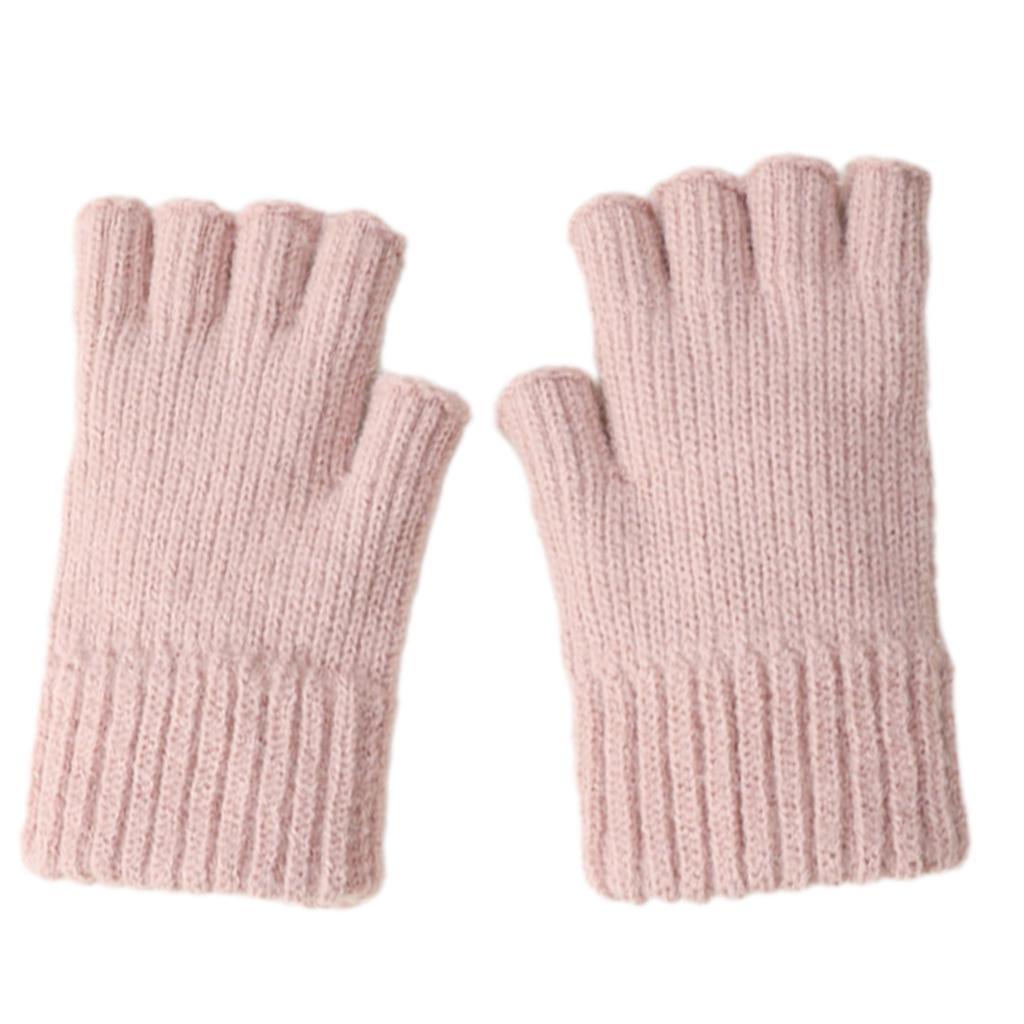 Half Finger Screentouch Gloves with Thicken Fleece Liner Soft Warm Knitted Short Gloves for Students Winter Everyday Use