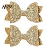 Glitter Bow Hair Clips for Girls 2Pcs Solid Color Clip Girls, Double Layer Sparkling Decorative Toddlers Hairpin, Accessory with Non-Slip Grip