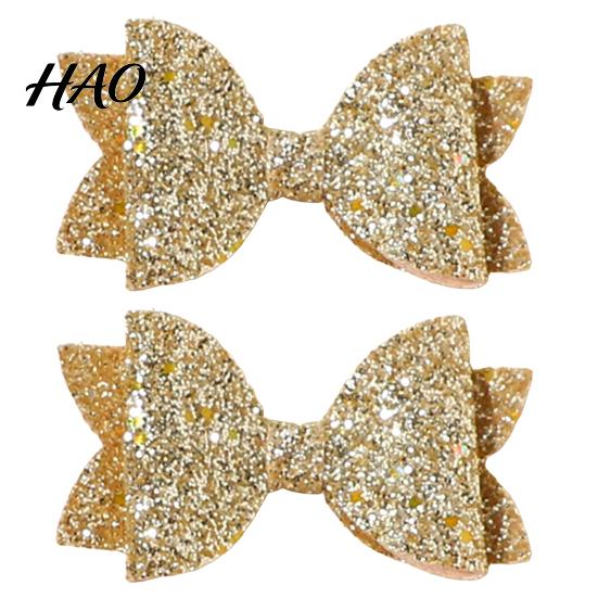 Glitter Bow Hair Clips for Girls 2Pcs Solid Color Clip Girls, Double Layer Sparkling Decorative Toddlers Hairpin, Accessory with Non-Slip Grip