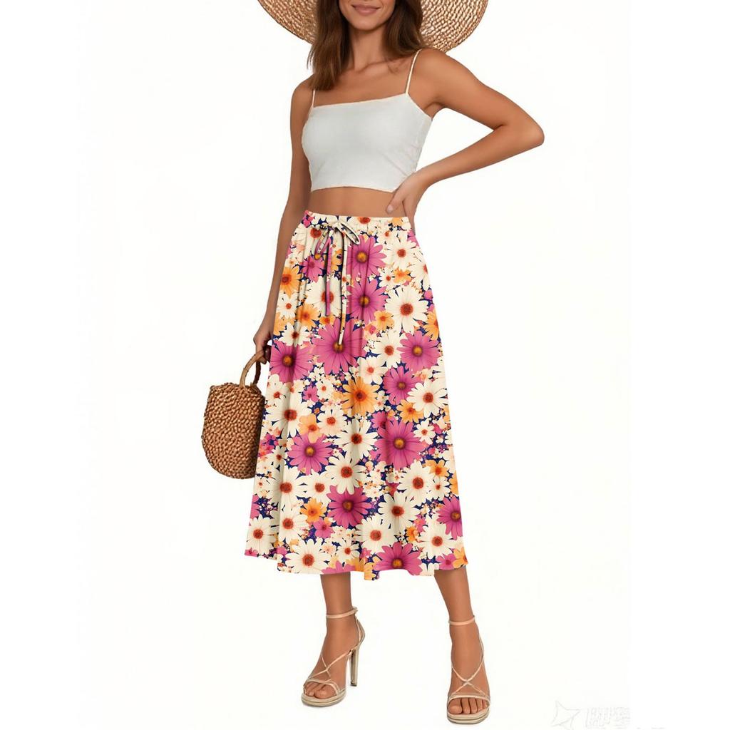 Women's Skirt Bohemian Skirt Floral Print Casual Temperament Pocket Skirt