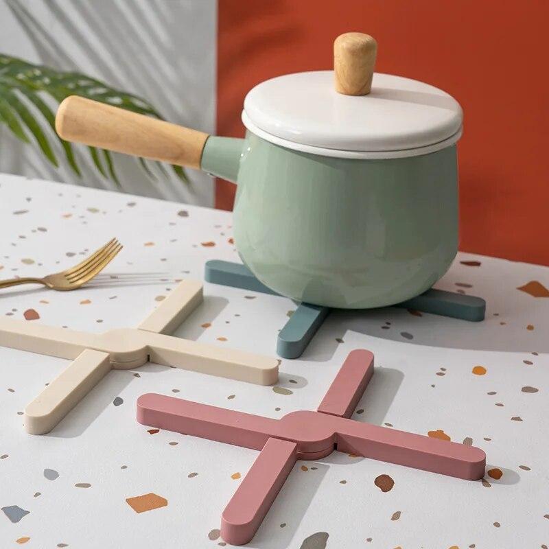 Modern Foldable Non-Slip Silicone Coaster  Pot Pan Table Mat Heat Resistant Pad  Placemat Cross Holder Trivet Kitchen Table Mats