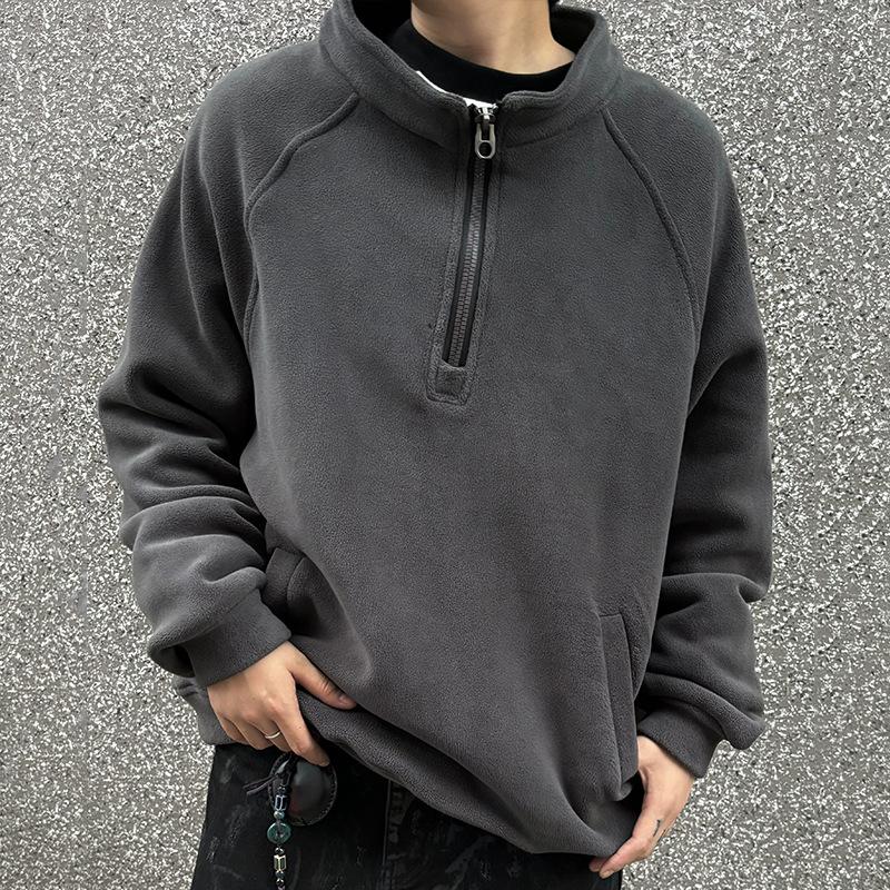 American Style Autumn and Winter Heavy Zipper Stand Collar Sweatshirt O'Free Jacket High Street Long Sleeve Large Size Loose Sweatshirt Men