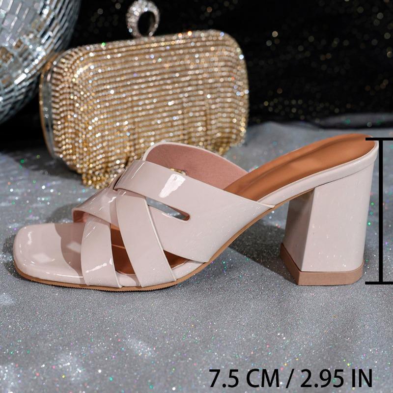 Fashion Women's Slippers Summer High Heels PU Leather Women's Thick Heel Sandals Casual Solid Color Large Size Open Toe Zapatillas