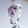 Cute Female Purple Zircon Round Stone Ring Silver Color Engagement Charm Wedding Jewelry For Women