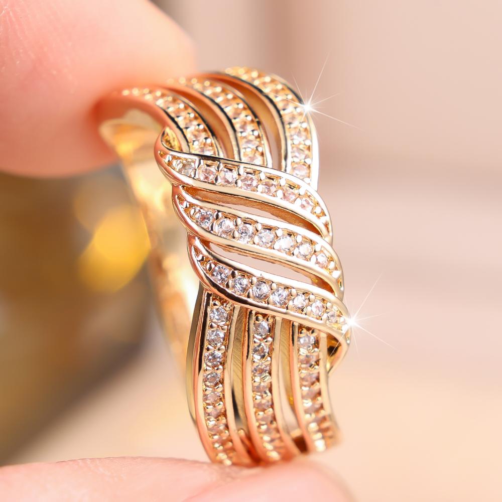 Elegant 2 color available Multi Layer Twisted Ring for Women Zircon Wedding Banquet Fashion Jewelry Gift