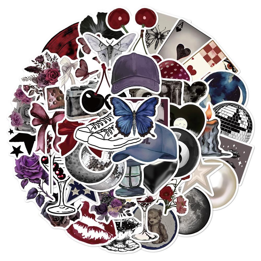 50pcs Downtown Y2K Girls Black Purple Aesthetics Graffiti Stickers DIY hone Guitar Laptop Suitcase Waterproof Sticker Kids Toys