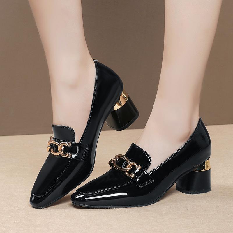 

Square Heel Metal Chain Pumps Loafer Women Shoes Fashion Slip on Slipper Luxury Design Casual Mary Janes Shoes Spring Summer 34