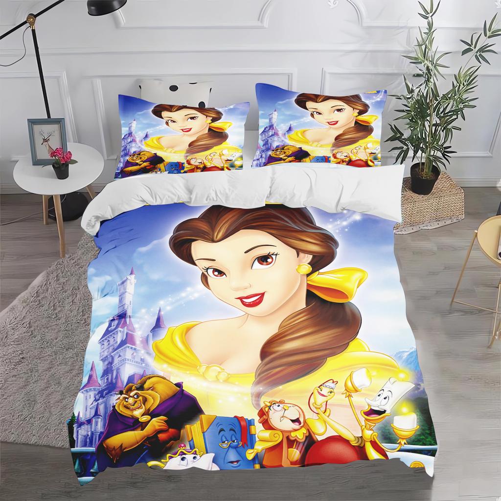 Princess Belle, Beauty And The Beast Duvet Cover Queen Size Bedding Set Polyester 3-Piece Set 1 Quilt Cover Home Decor