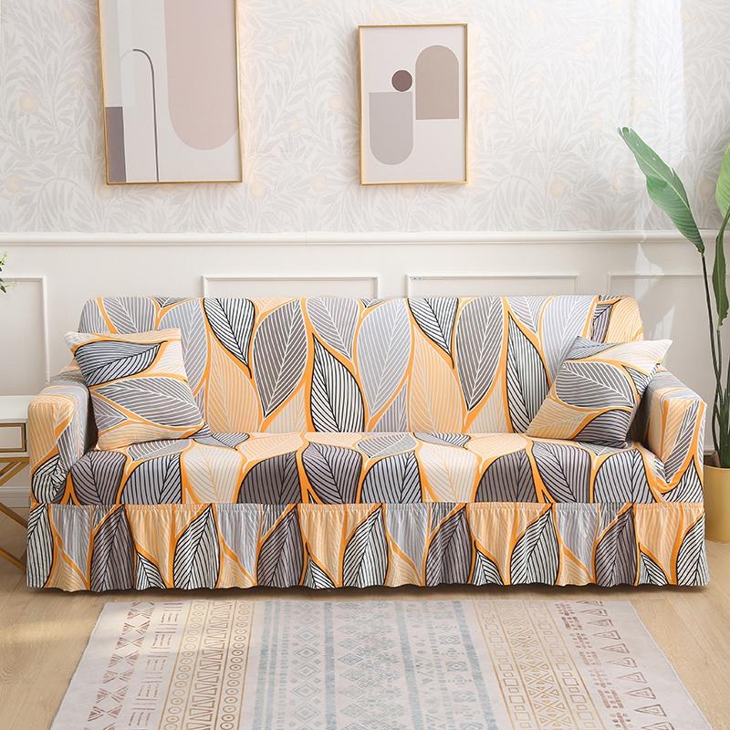 1/2/3/4 Seater Stretch Sofa Cover Elastic Printed Sofa Cover With Skirt Non-slip Armchair Slipcover for Living Room Hotel 1Pcs