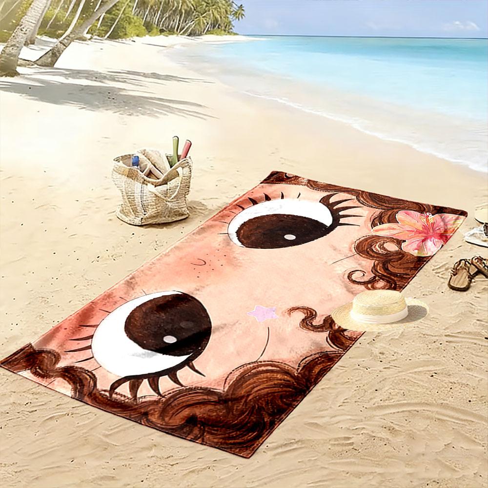 Cute Curly-Haired Girl Design Beach Towel Quick-drying for Travel Outdoor Sports Jogging Beach and Swimming