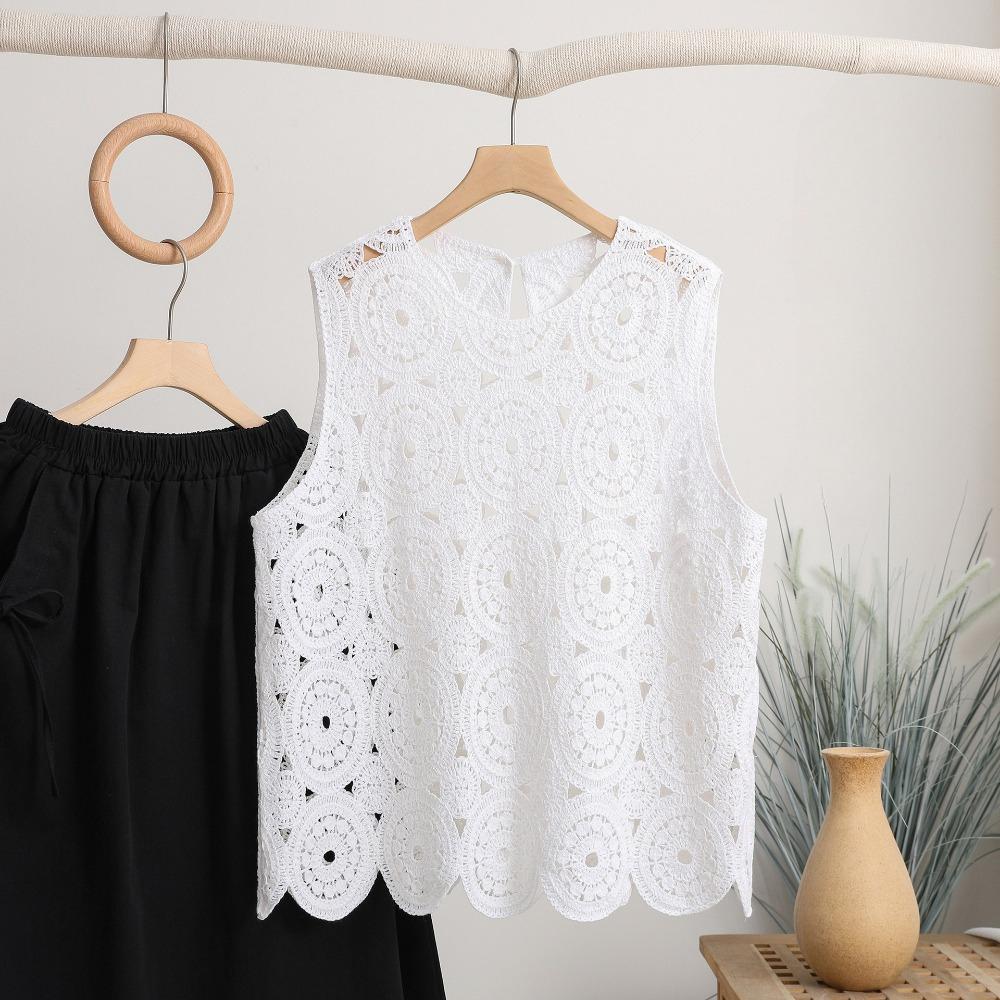 

Летний новый литературный жилет крючком ажурный вязаный маленький жилет однотонный свободный и тонкий внешний топ для женщин One size