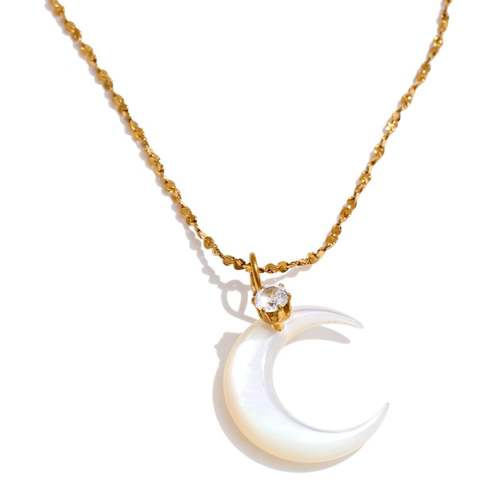 Eetit Waterproof Shell Zircon Moon Chic Necklace Pendant Stylish Unique PVD Plated Charm Delicate Korean Jewelry Wholesale