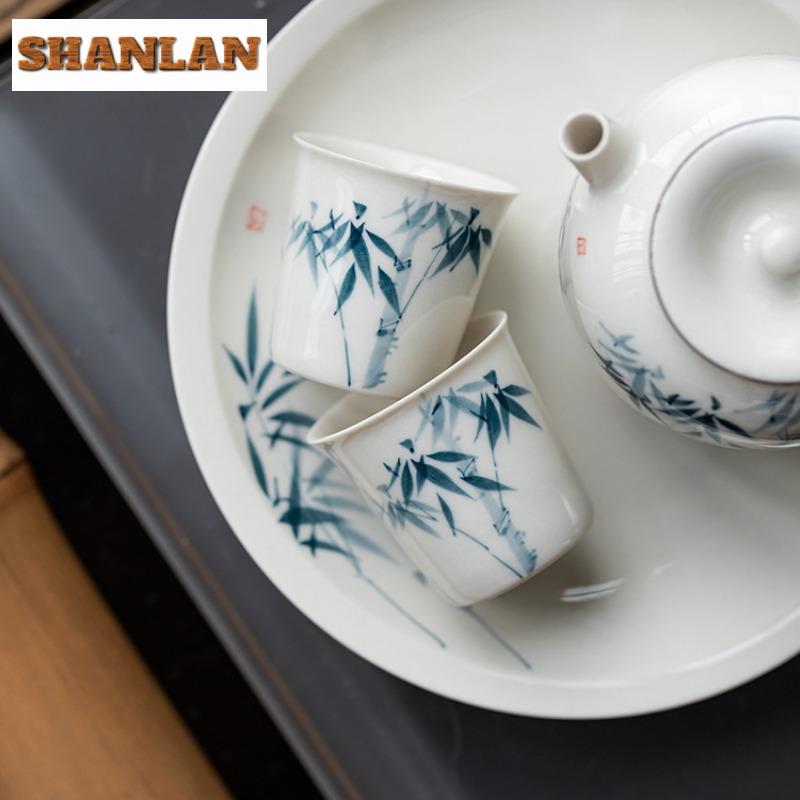 2pc/lot Hand Drawn Blue Bamboo Teacup Tea Bowl Beautiful Tea Cup Tea-tasting Smelling Cup Jianzhan Master Cups Mugs Teaset 25ml