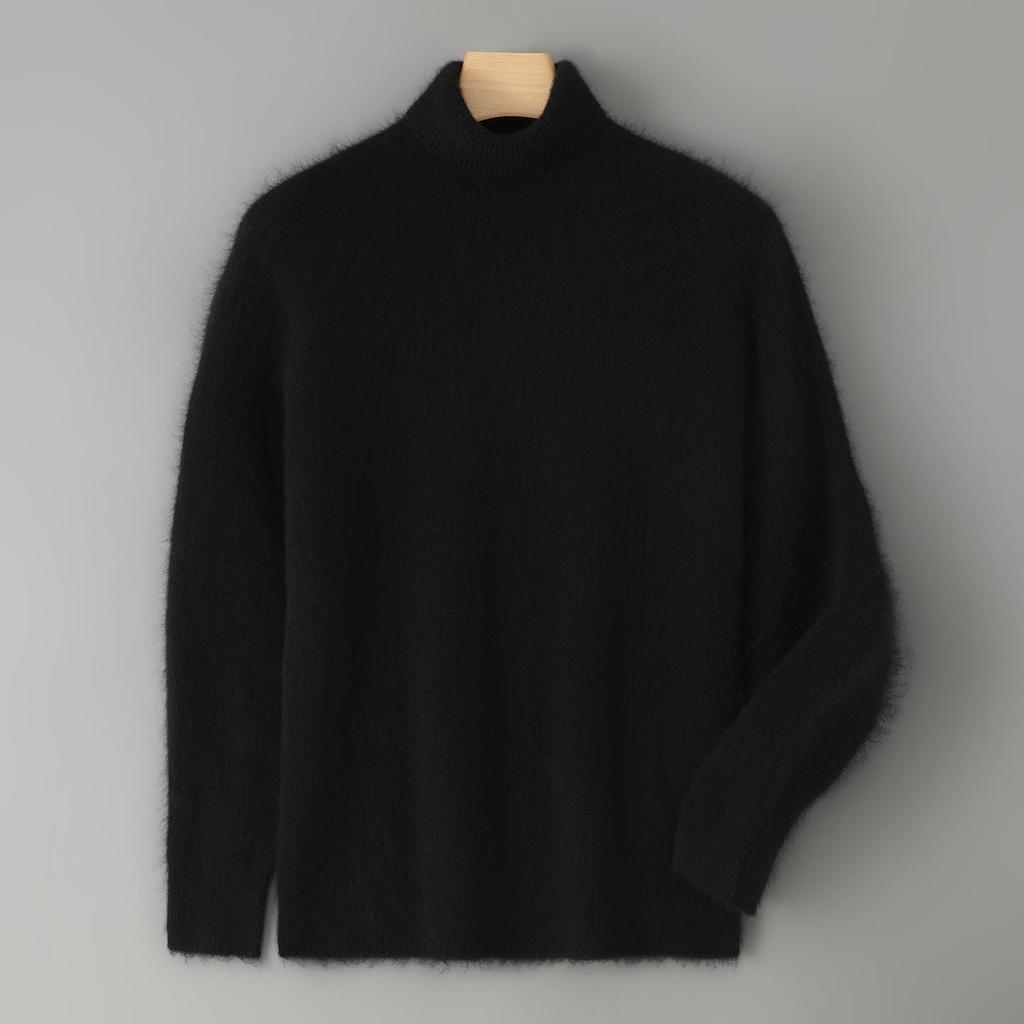 Men's High-Neck 100% Wool Thickened Cashmere Sweater – Autumn/Winter Long-Sleeved Loose Knit Base Layer