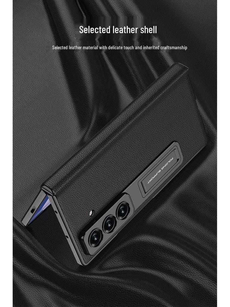 Samsung Z Fold7 Electroplated Leather Magnetic Case with Bracket - Anti-drop Protective Cover