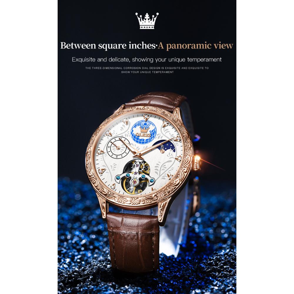 OLEVS Neue Herrenuhren, dreidimensionales Relief-Zifferblatt, aushöhlen, multifunktionale mechanische Uhren, wasserdichte Herrenuhren