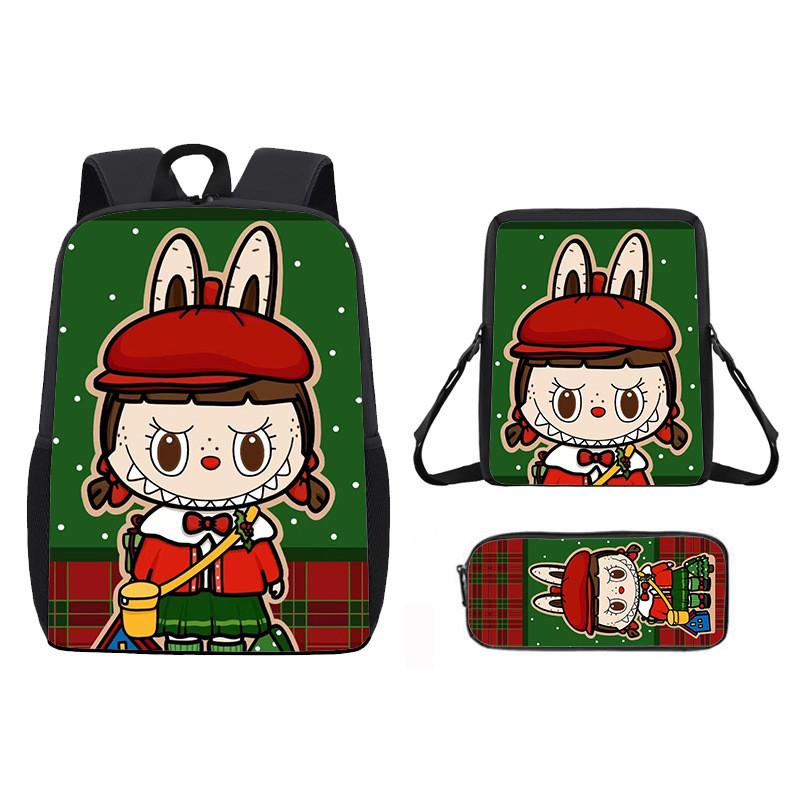 Christmas Backpack Cartoon Shoulder Bag Pencil Case Three Piece Set