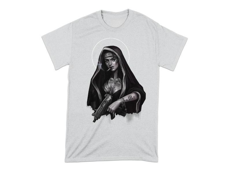 Tatuaggi di Suore Sataniche Arte Blasfema T-shirt Unisex Blasfema Donna Uomo Moda Estiva Casual Cotone Magliette Grafiche Streetwear Top Maglietta